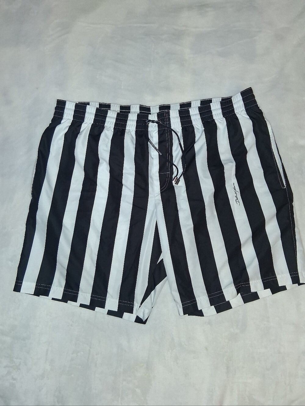 Dolce & Gabbana Black and White Vertical Stripe Men's Swim Trunks Size 34